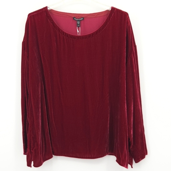 Eileen Fisher Velvet Ballet Neck Box-Top  Women Size XL Red Witchy Romantic Boho - Picture 1 of 9